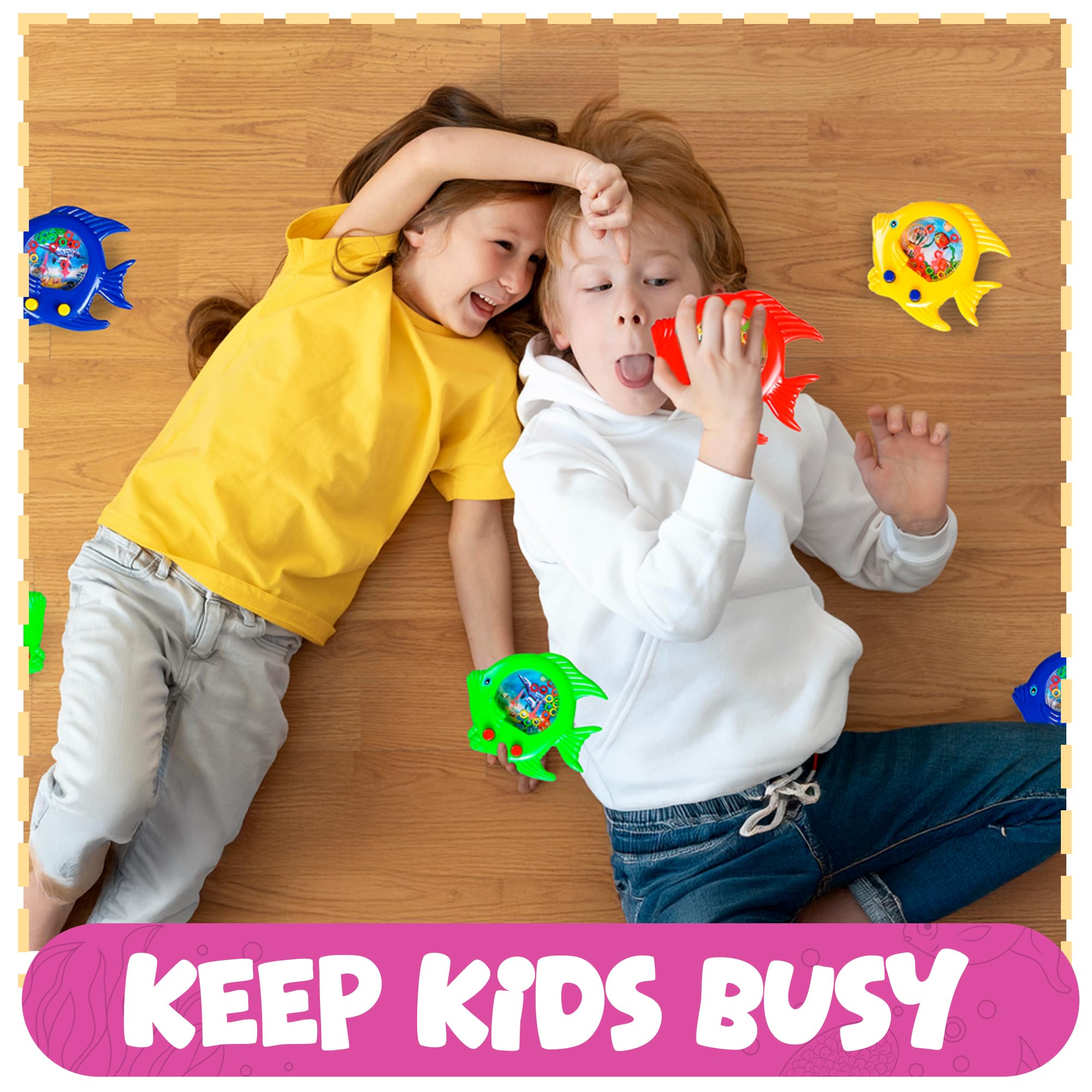 Fish Water Ring Toss Toy - (Pack of 12) Water Ring Game Handheld Fun Aqua Arcade Retro Game Pocket Travel Toys for Car Road Trip Activities for Kids Birthday Party Favors Goodie Bags Stuffers for Kids